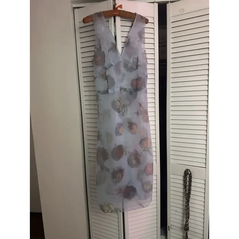 Viral Collection Zara Dress With Slip Light Blue Roses Feels Roca￼Small - Picture 4 of 8